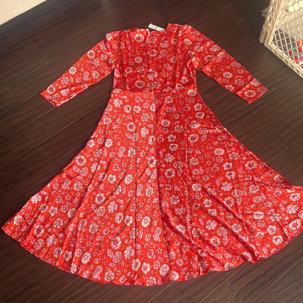 J Crew satin midi dress size 14 poppy fields